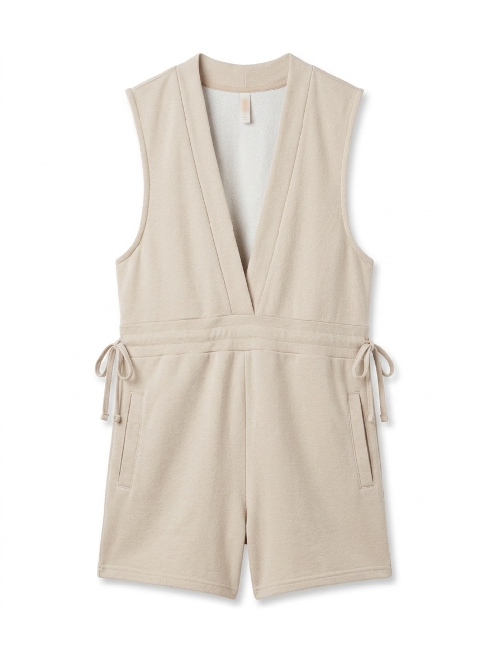 Mono B Sleeveless V-Neck Drawstring Romper/ Light Taupe/ Terry Cloth / M / NWT